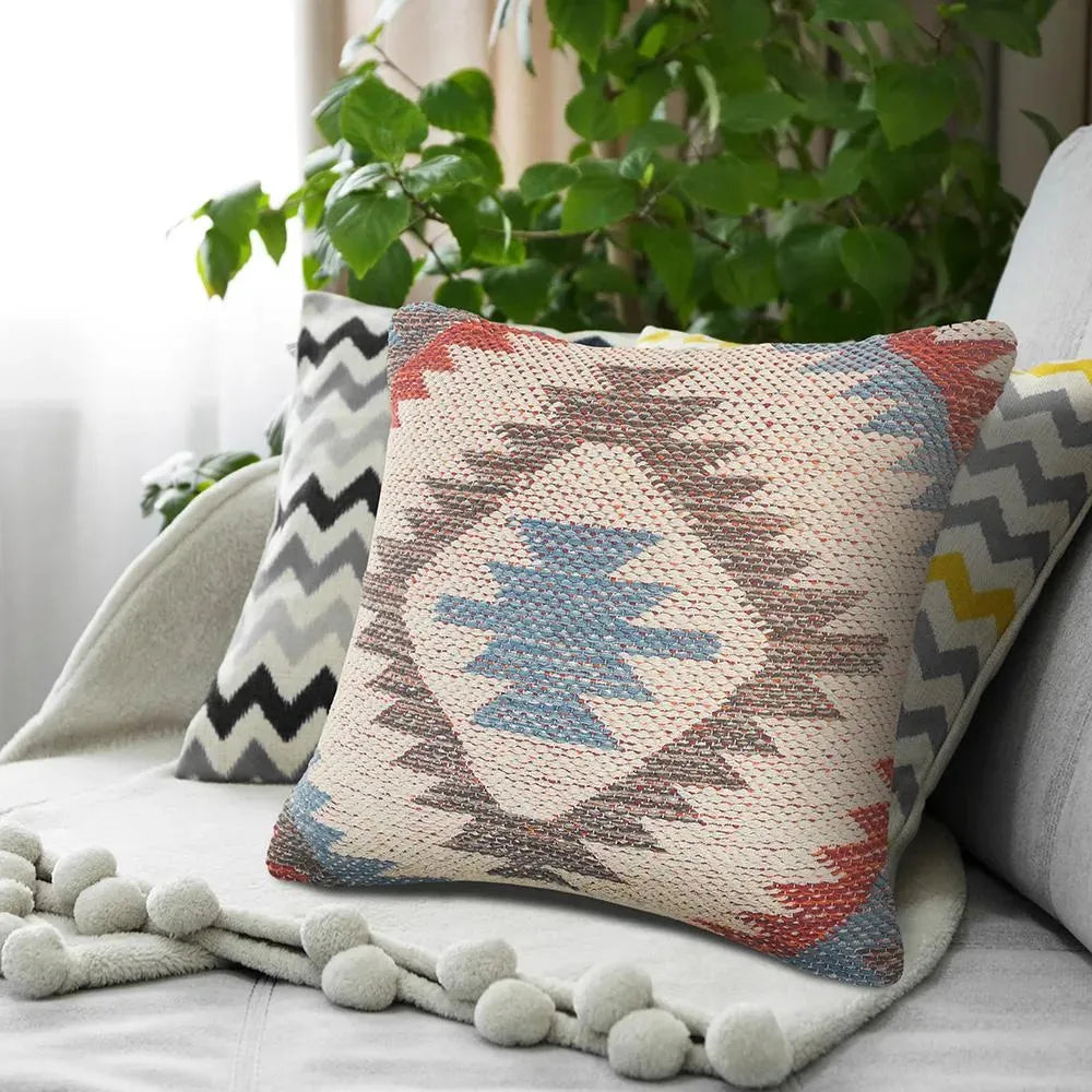 Red, Blue, and Gray Southwestern LR081536 Throw Pillow