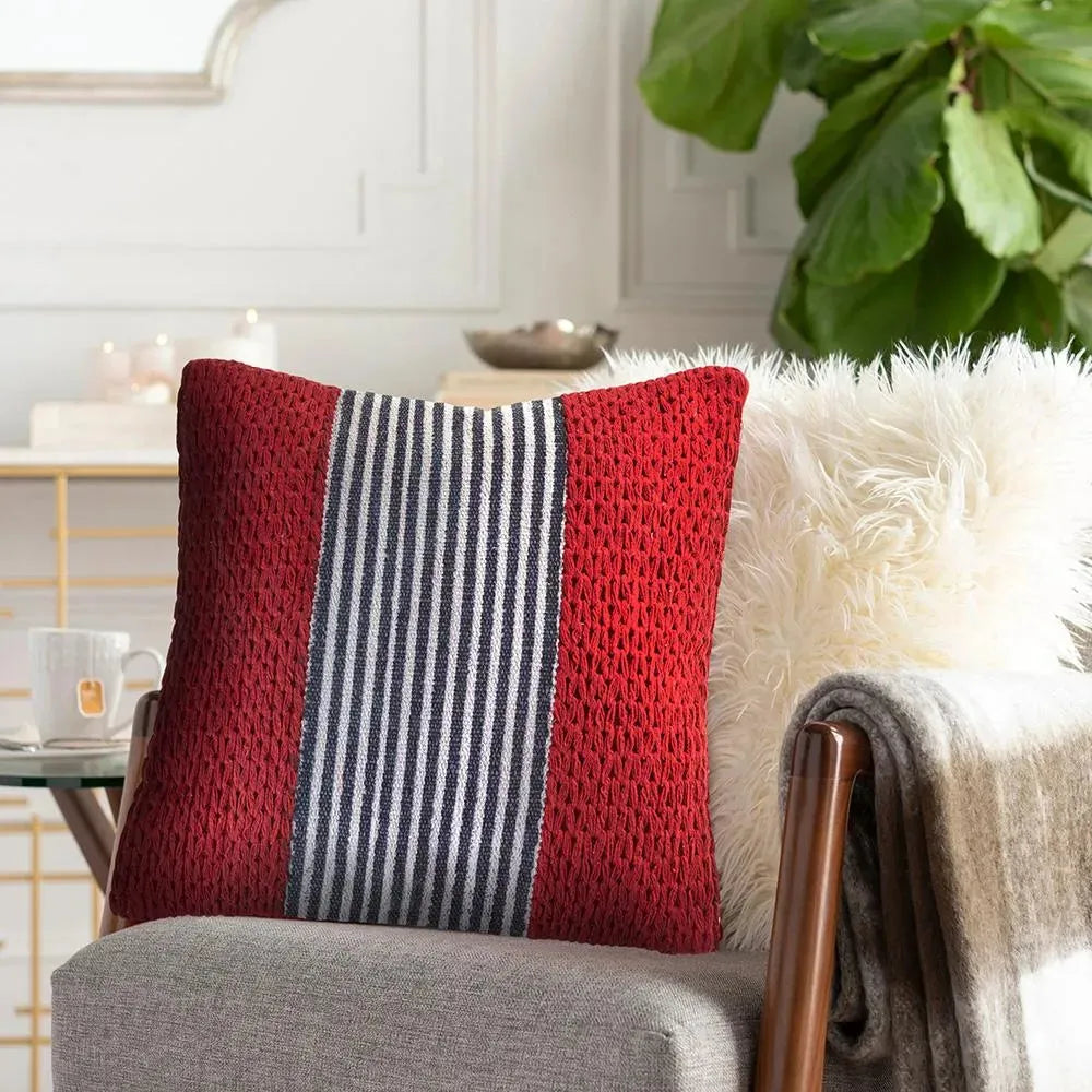 Red Nautical Striped LR07428 Throw Pillow