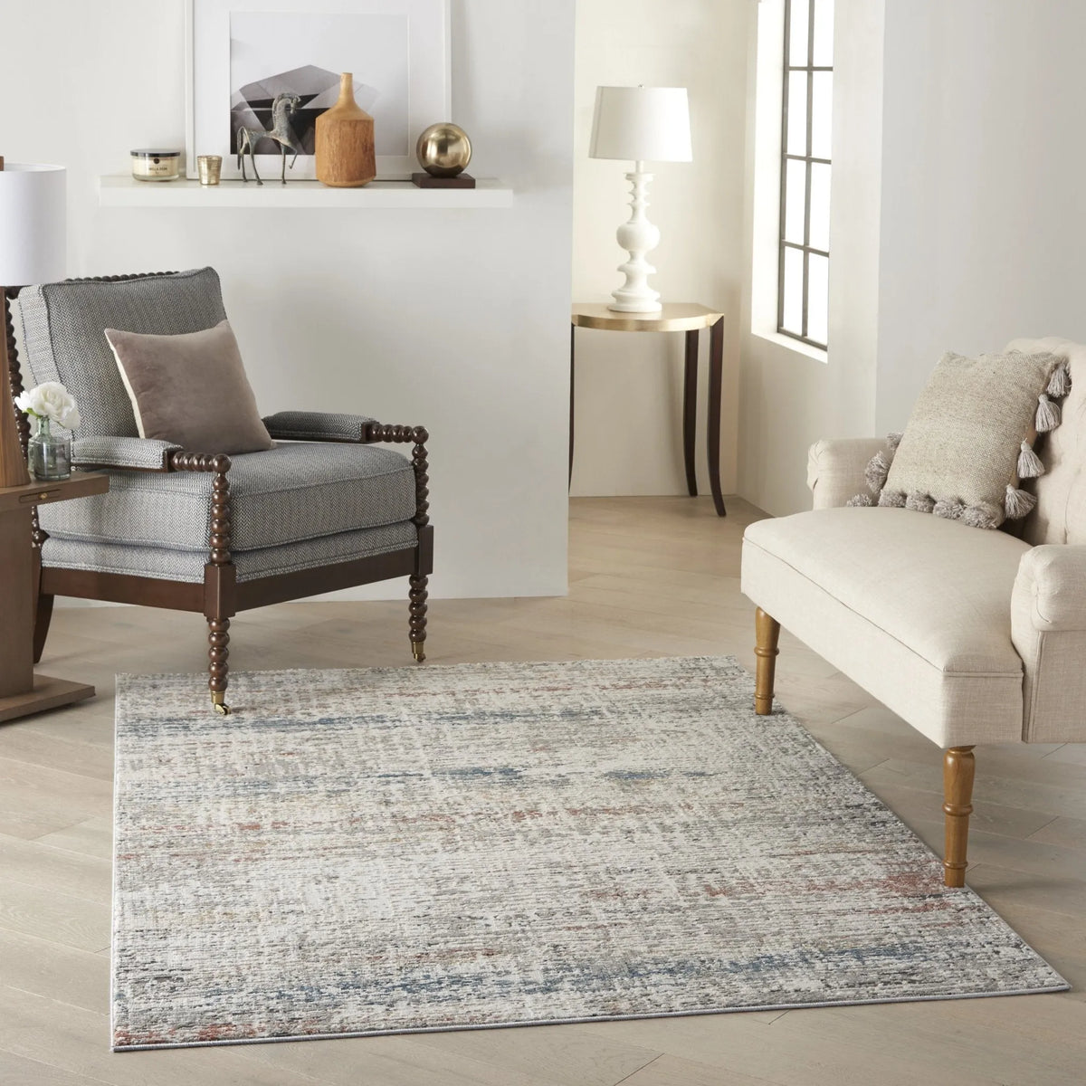 Rustic Textures RUS14 Light Grey Multi Rug
