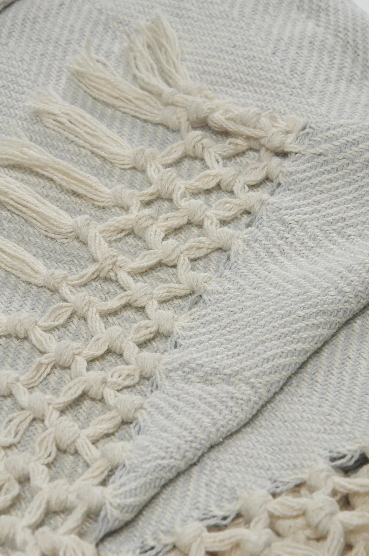 Slight Chevron Soft Gray with Fringe LR80184 Throw Blanket