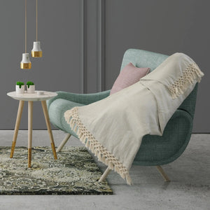 Slight Chevron Soft Gray with Fringe LR80184 Throw Blanket