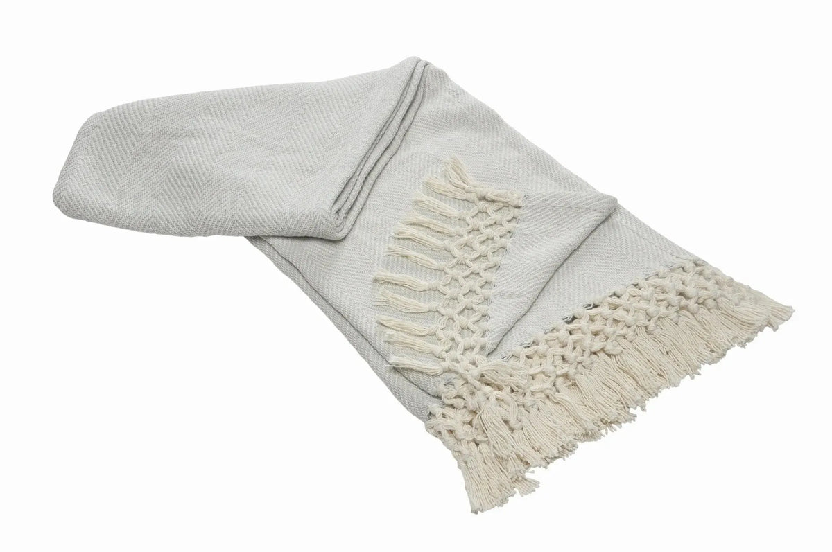 Slight Chevron Soft Gray with Fringe LR80184 Throw Blanket