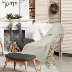 Slight Chevron Soft Gray with Fringe LR80184 Throw Blanket