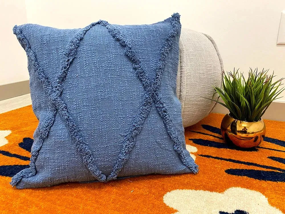 Solid Denim Blue Diamond Tufted LR07324 Throw Pillow