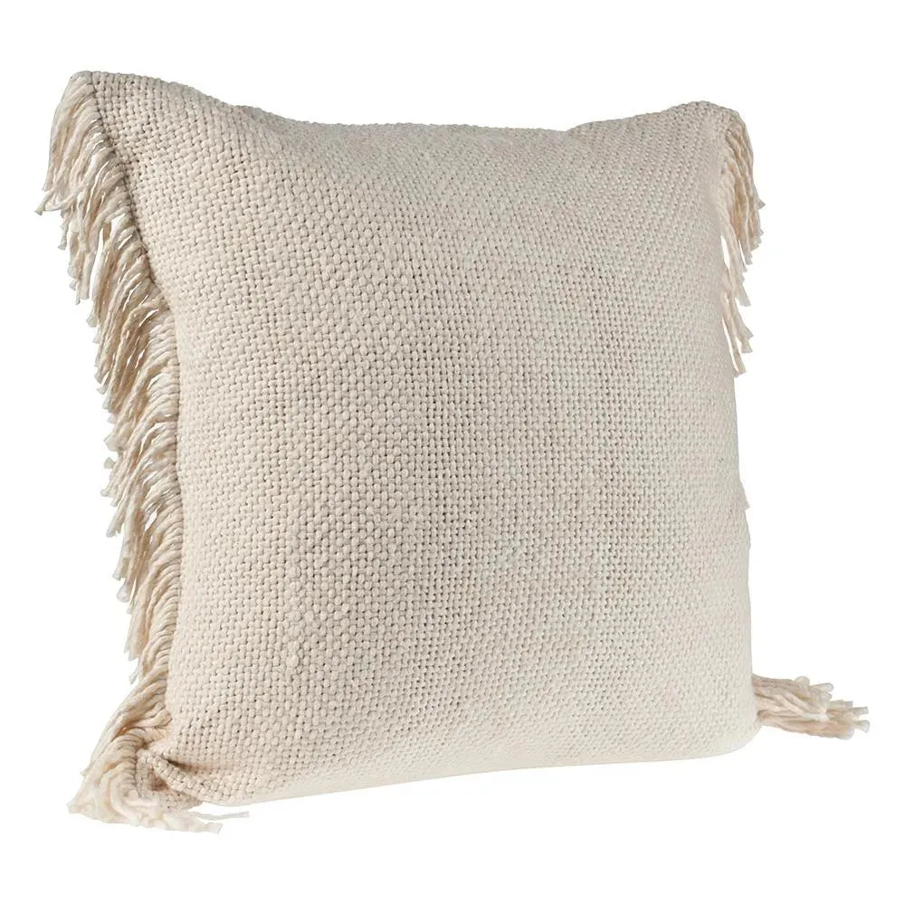 Solid Ivory Woven with Fringe LR07519 Throw Pillow