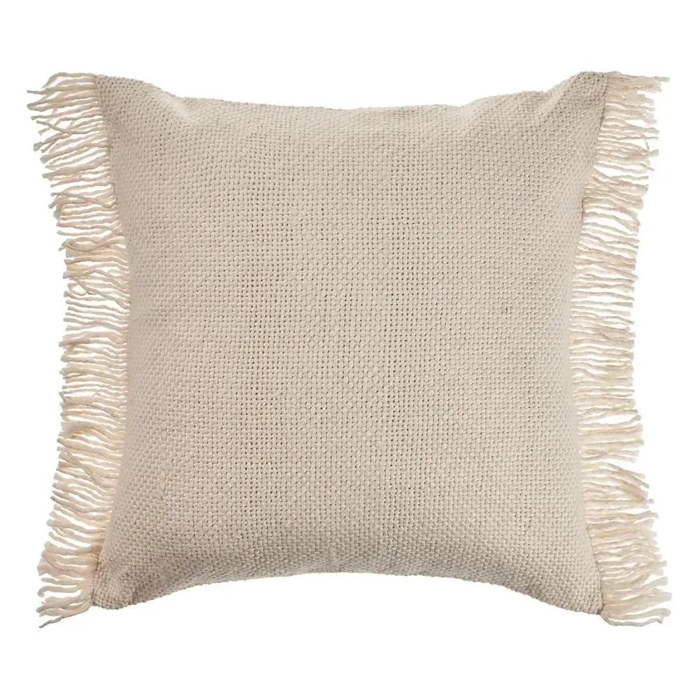 Solid Ivory Woven with Fringe LR07519 Throw Pillow