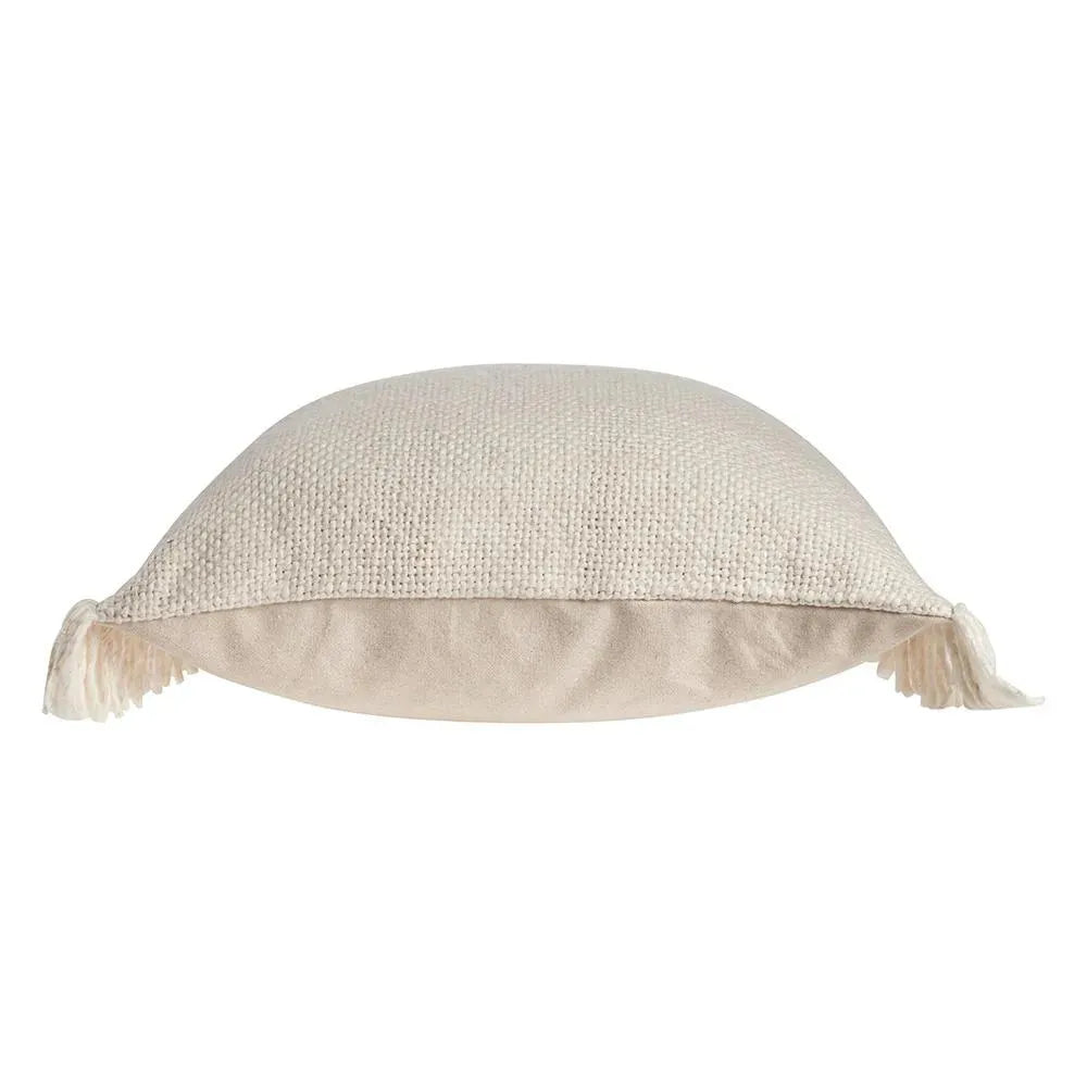 Solid Ivory Woven with Fringe LR07519 Throw Pillow