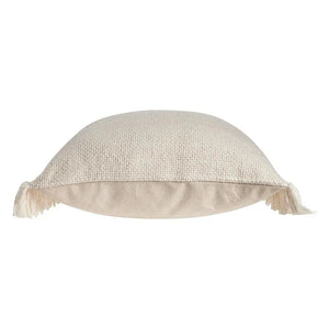 Solid Ivory Woven with Fringe LR07519 Throw Pillow