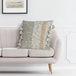 Sophisticated Grayscale and Red Tasseled LR07417 Throw Pillow