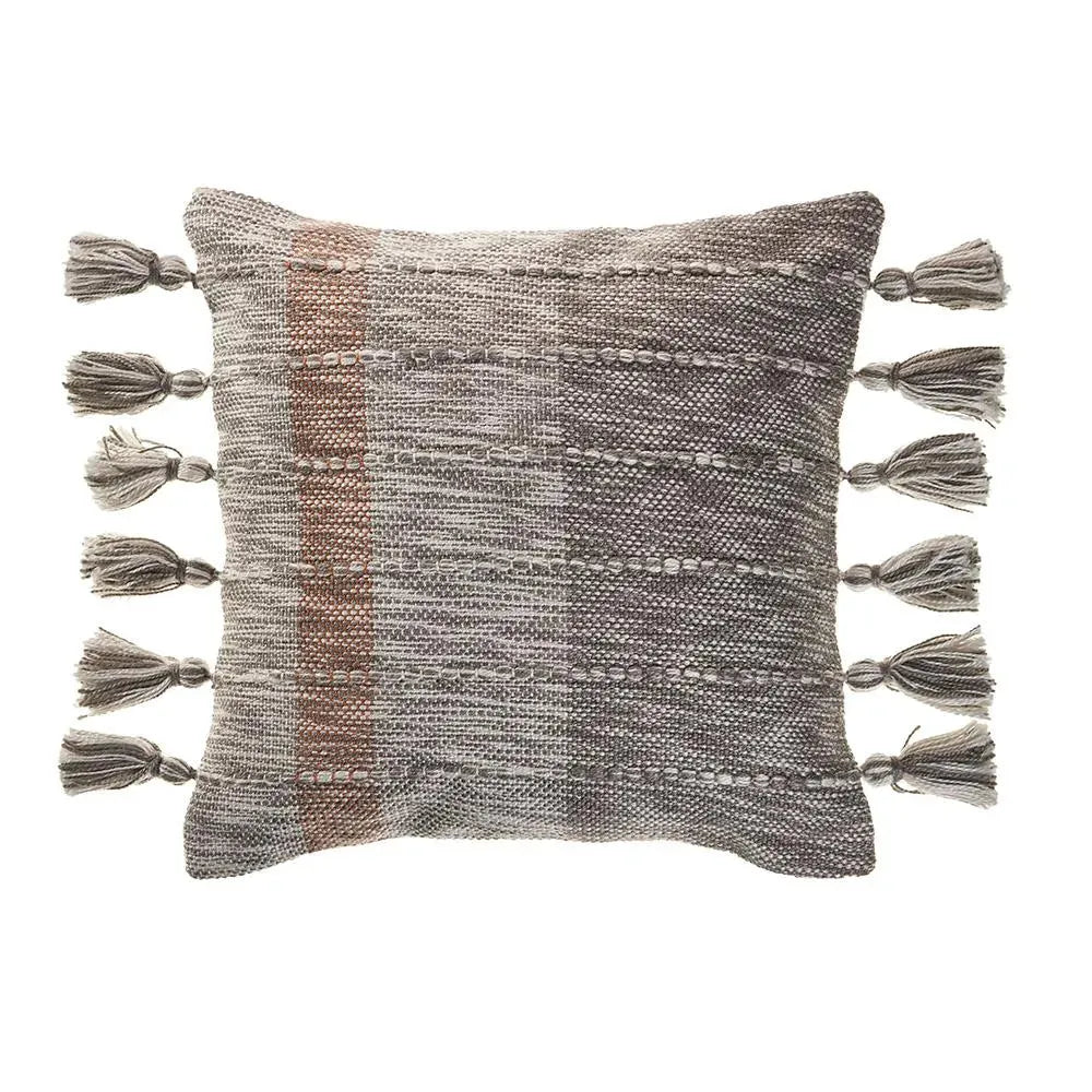 Sophisticated Grayscale and Red Tasseled LR07417 Throw Pillow