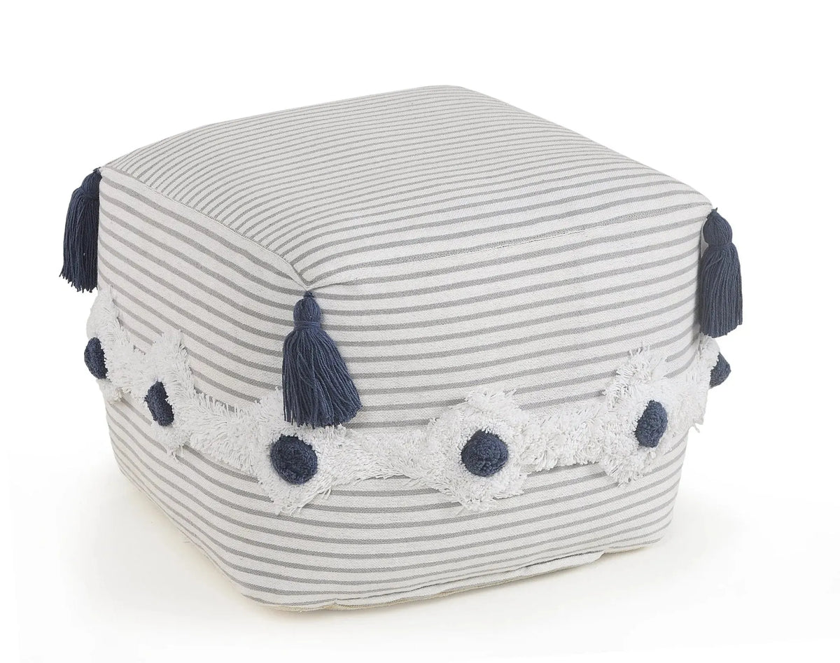 Striped Gray and Ivory Tufted  LR99769 Pouf