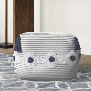 Striped Gray and Ivory Tufted  LR99769 Pouf