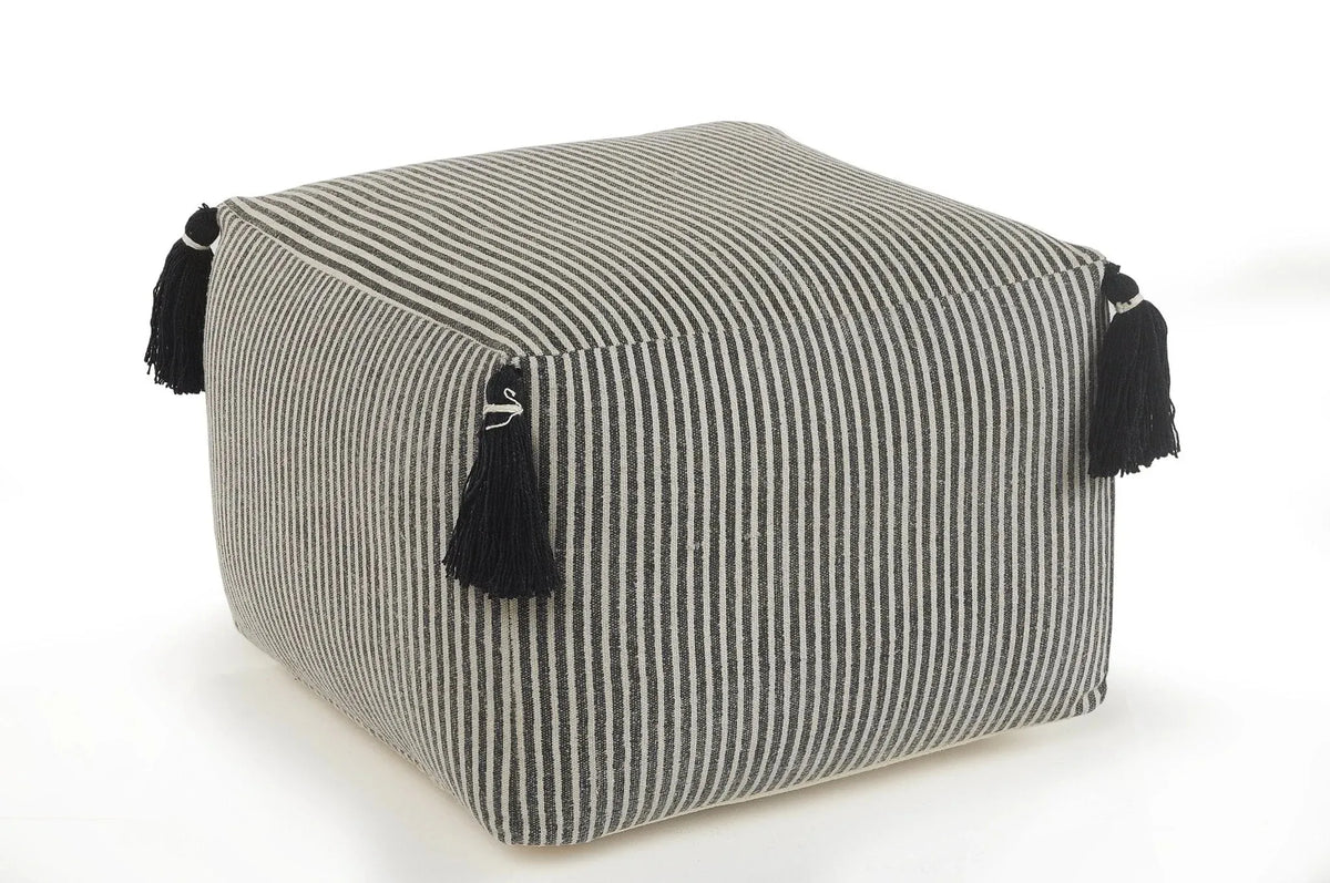 Striped Gray with Tassels LR99763 Pouf
