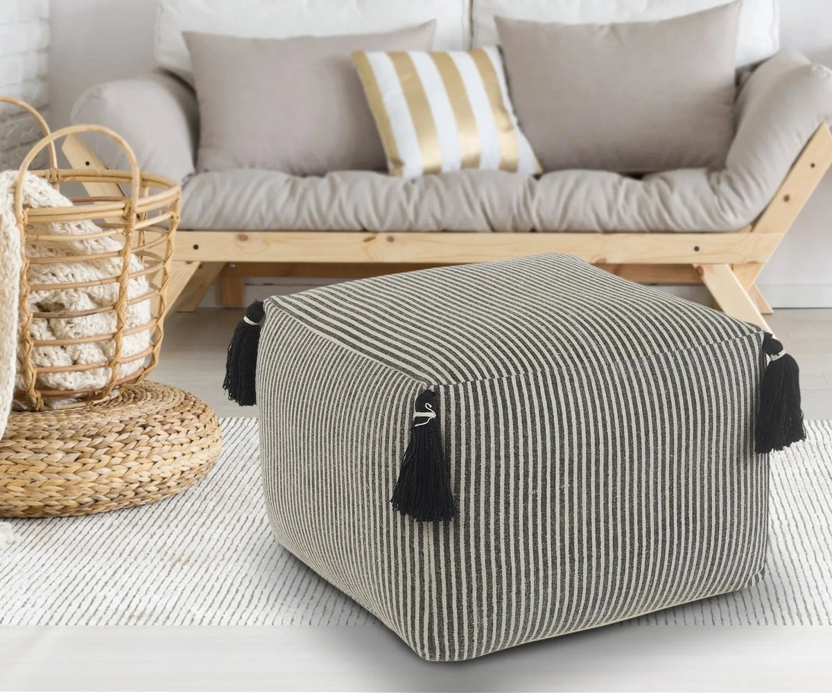 Striped Gray with Tassels LR99763 Pouf