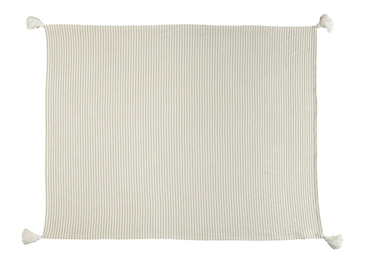Striped Ivory and Beige Tasseled LR80178 Throw Blanket