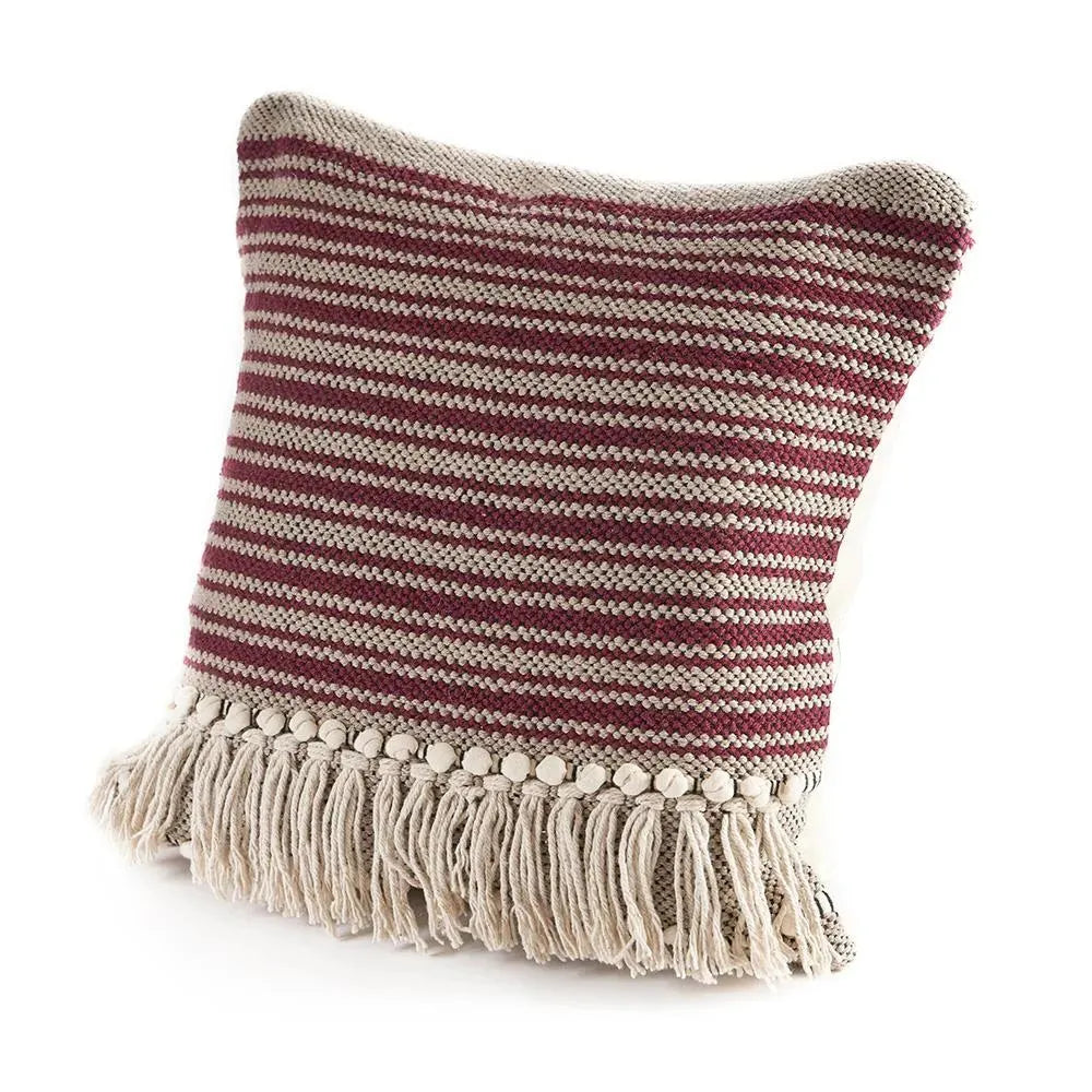 Striped Maroon Fringed LR07316 Throw Pillow