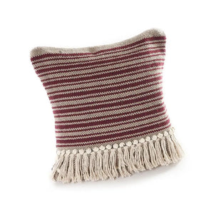 Striped Maroon Fringed LR07316 Throw Pillow