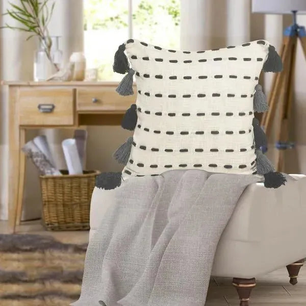 Tasseled Black and Cream Modern  LR07463 Throw Pillow