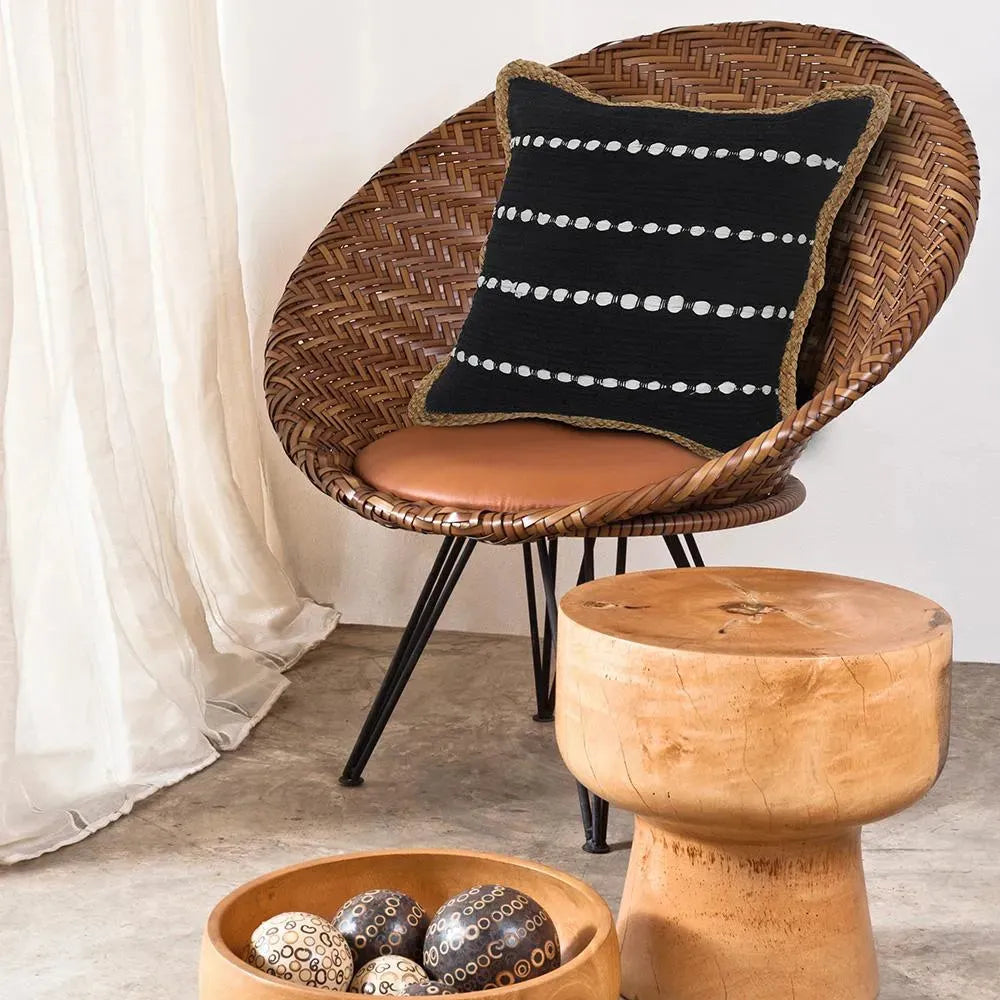 Textured Black and White Bordered LR09949 Throw Pillow