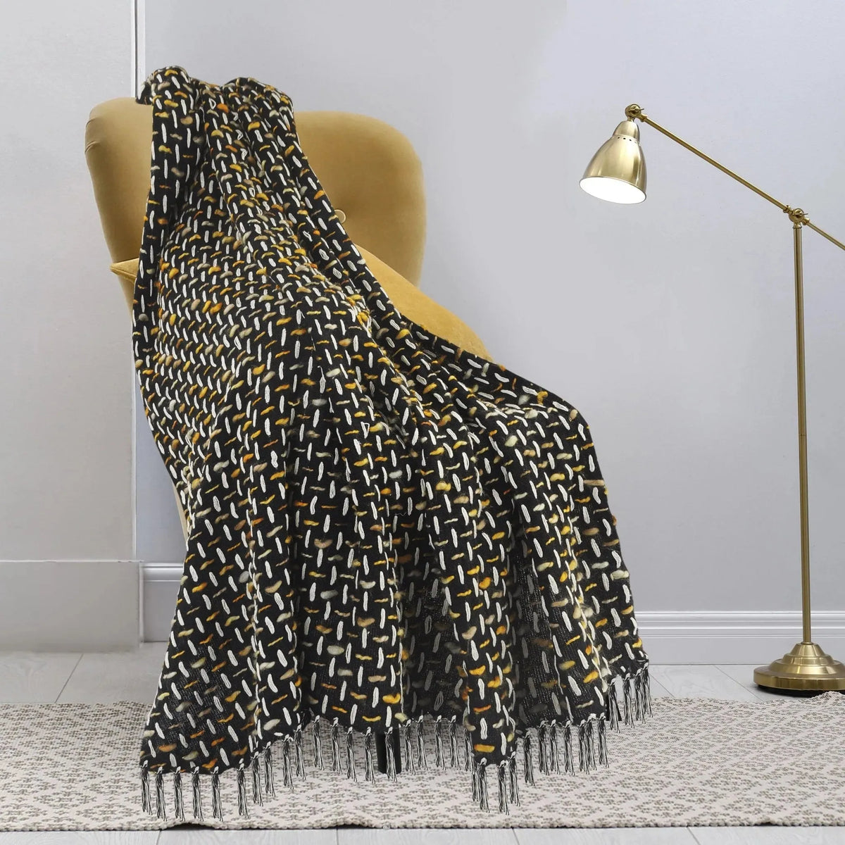 Throws Lr80189 Black/Gold Throw Blanket