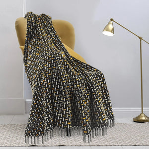 Throws Lr80189 Black/Gold Throw Blanket