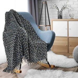 Throws Lr80190 Black/Blue Throw Blanket