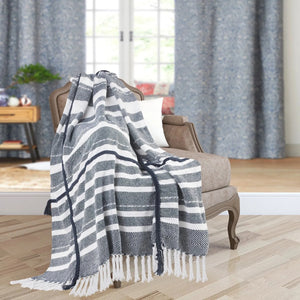 Throws Lr80191 Blue/White Throw Blanket