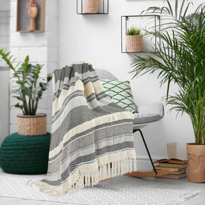 Throws Lr80193 Blue/Cream Throw Blanket