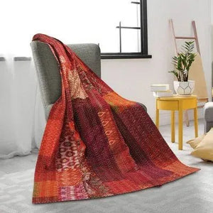 Tonal Maroon Kantha LR80157 Throw Blanket