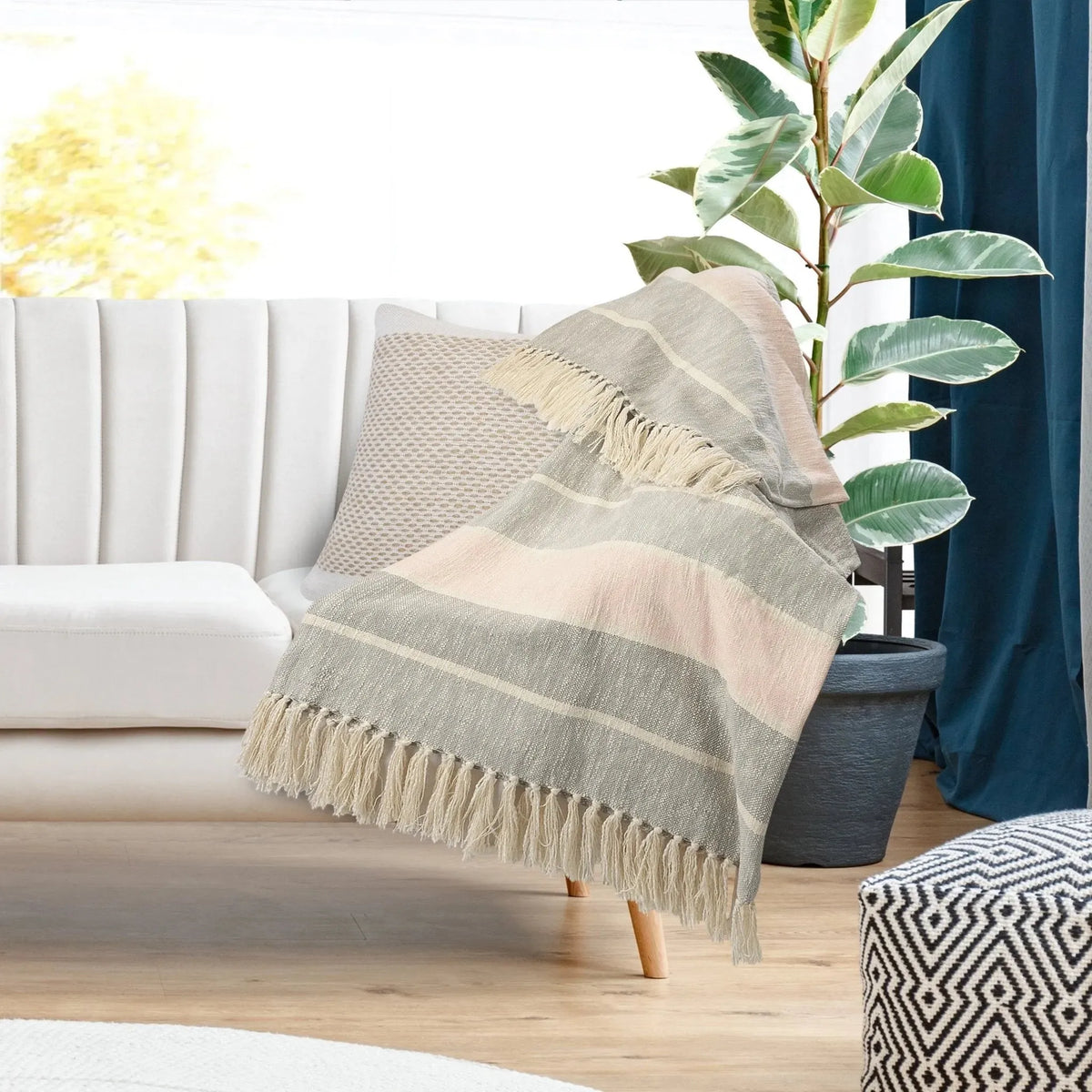 Touch of Blush Striped with FringeLR80183 Throw Blanket
