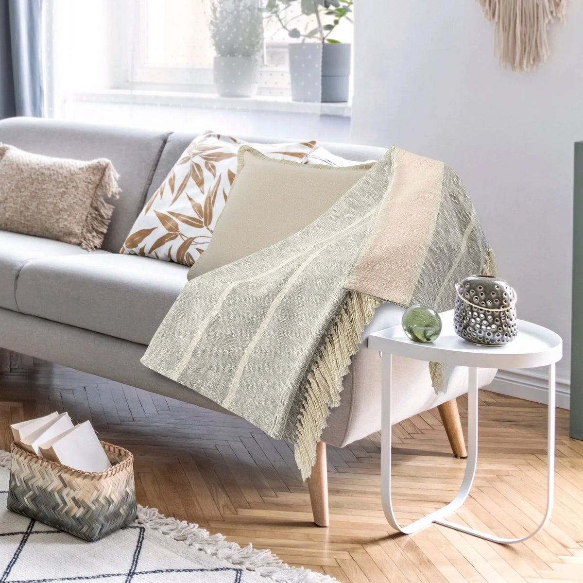 Touch of Blush Striped with FringeLR80183 Throw Blanket