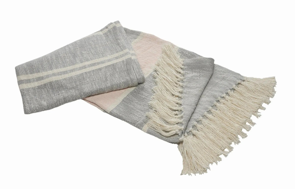 Touch of Blush Striped with FringeLR80183 Throw Blanket