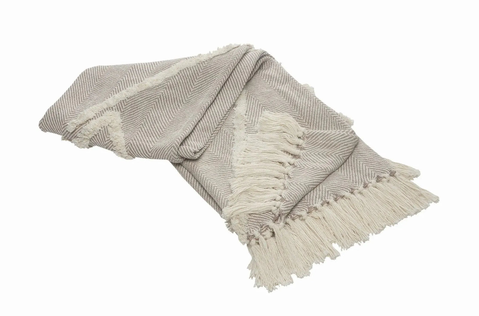 Tufted Geometric Beige and Cream with Fringe LR8018 Throw Blanket