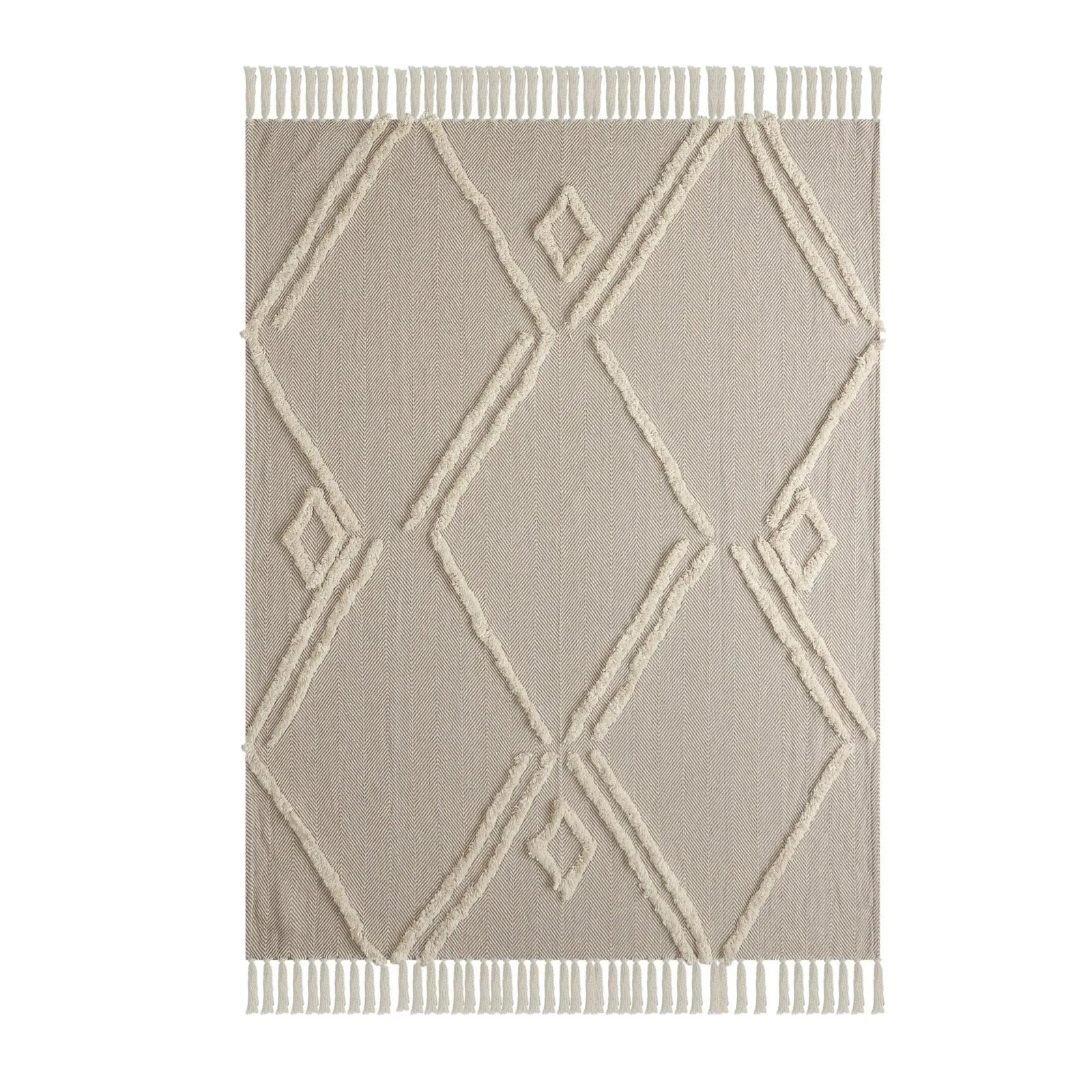 Tufted Geometric Beige and Cream with Fringe LR8018 Throw Blanket