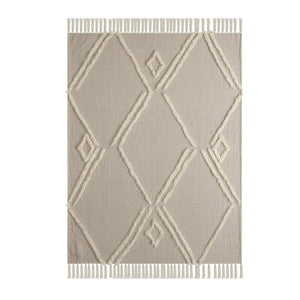 Tufted Geometric Beige and Cream with Fringe LR8018 Throw Blanket