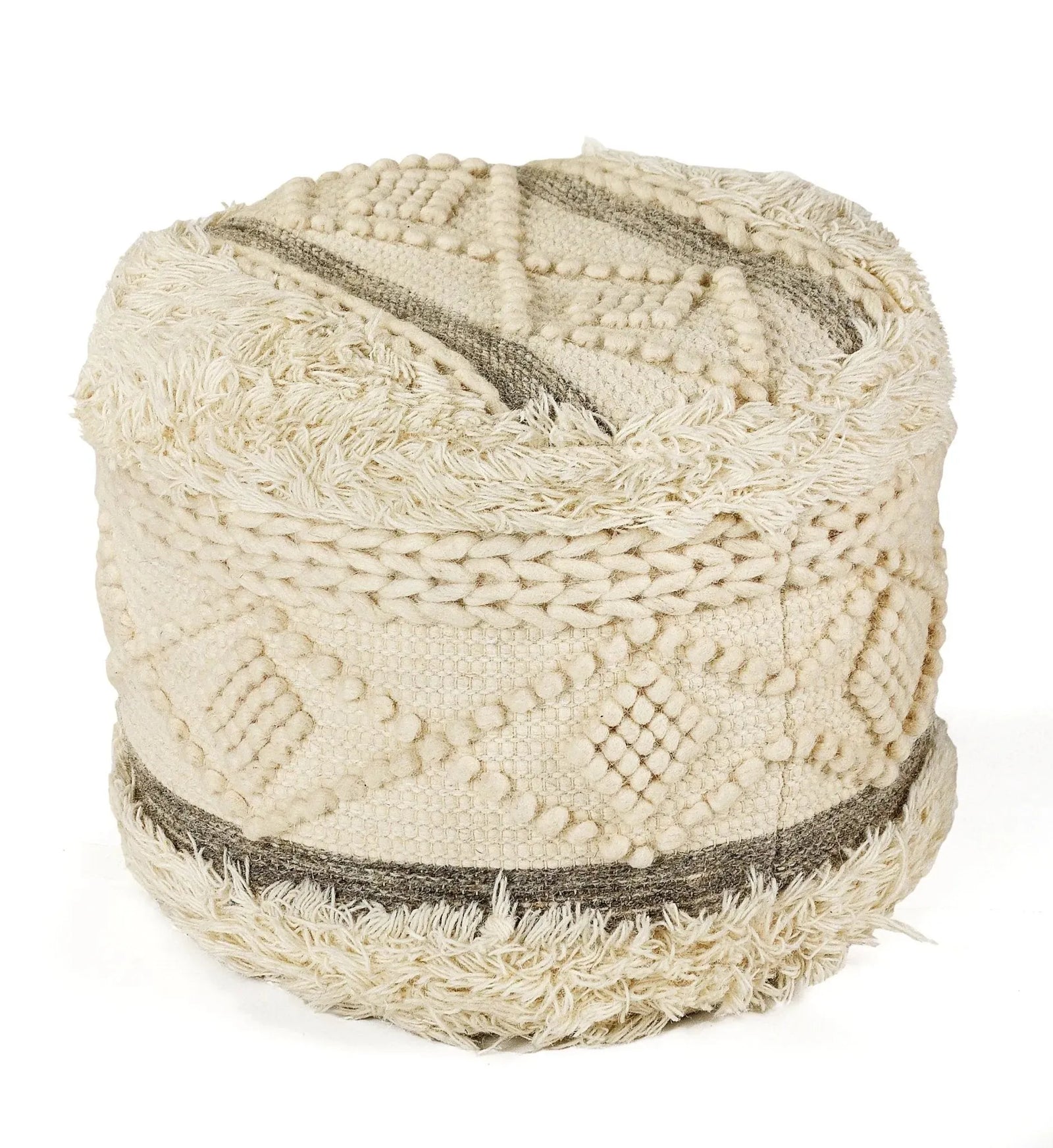 Tufted Off-White and Gray Scandinavian LR99758 Pouf