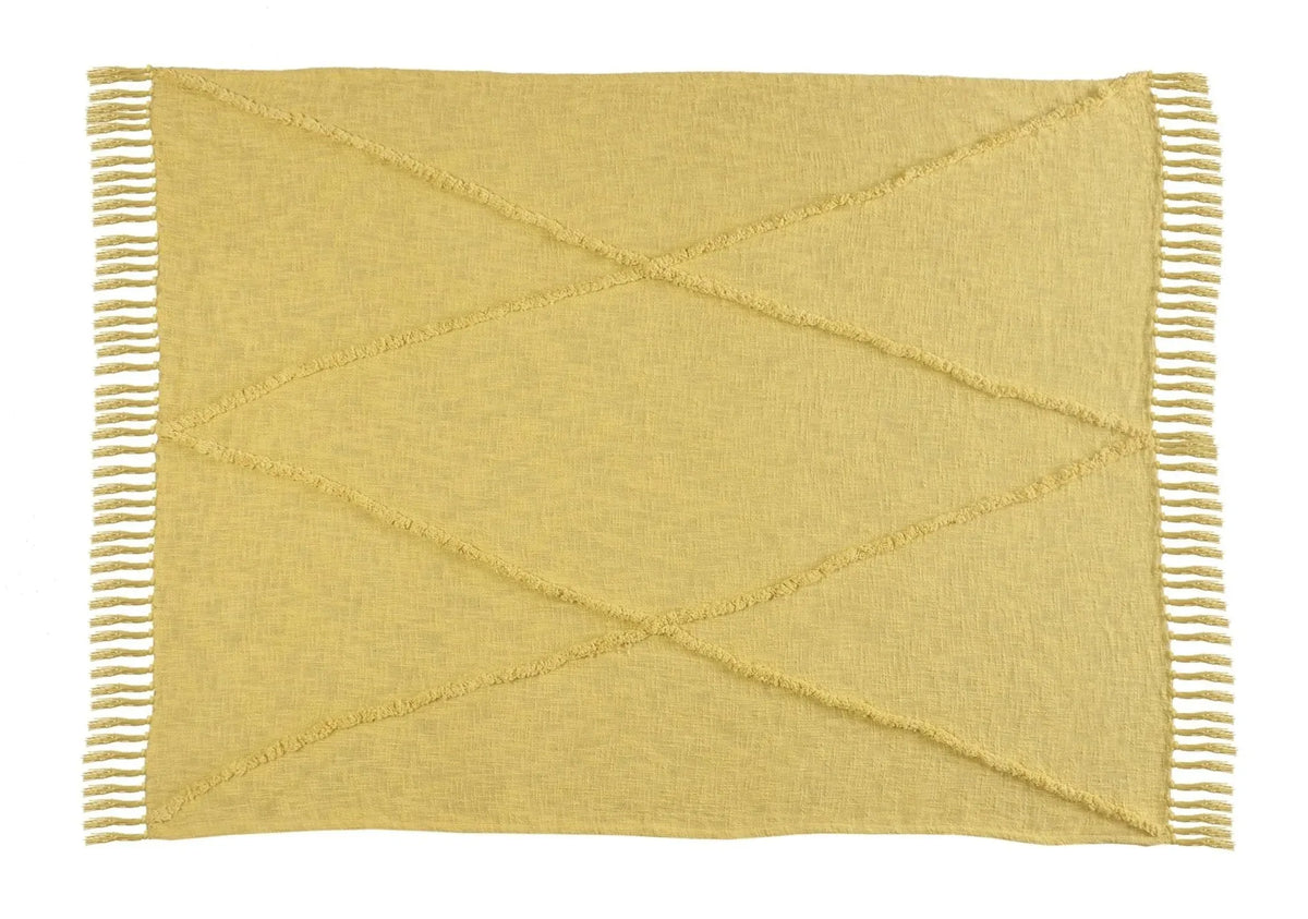 Yellow Tufted and Fringed  LR80177 Throw Blanket