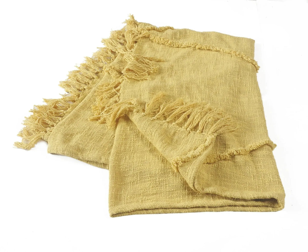 Yellow Tufted and Fringed  LR80177 Throw Blanket