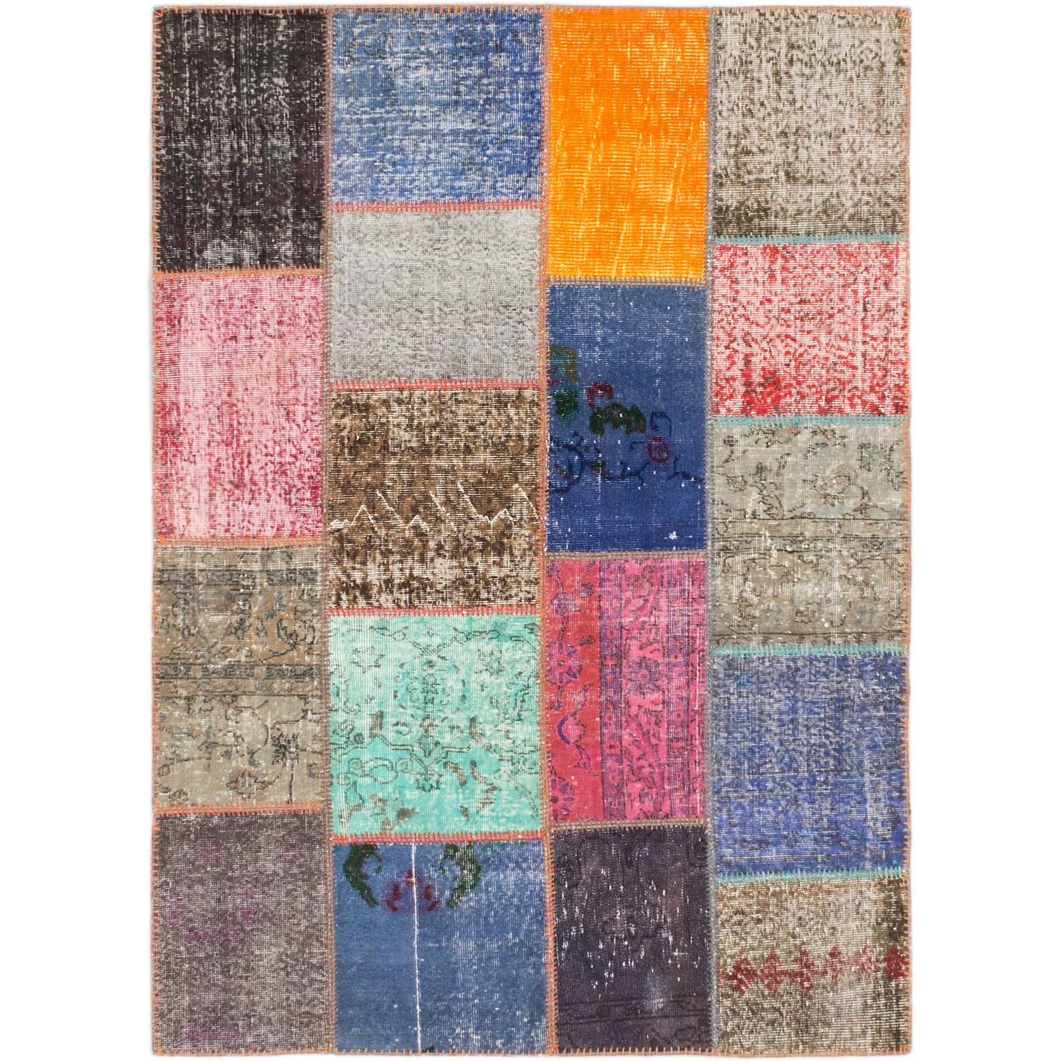 ECARPETGALLERY Hand-Knotted Color Transition Patch Wool Rug Dark Blue/Salmon 5'5 PV_7GHPIL36
