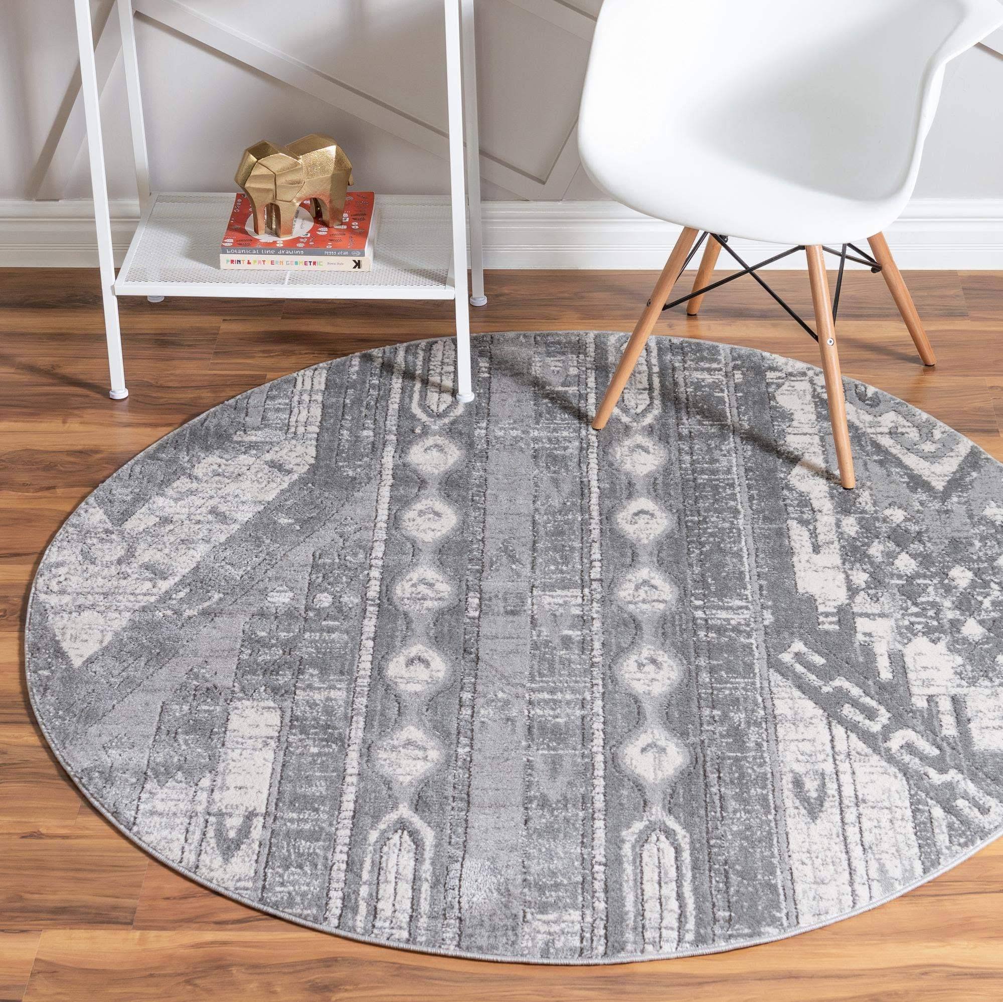 Southwestern Grand Canyon Aztec Area Rug 3 ft Round / Gray HJ_JPXWEIXR