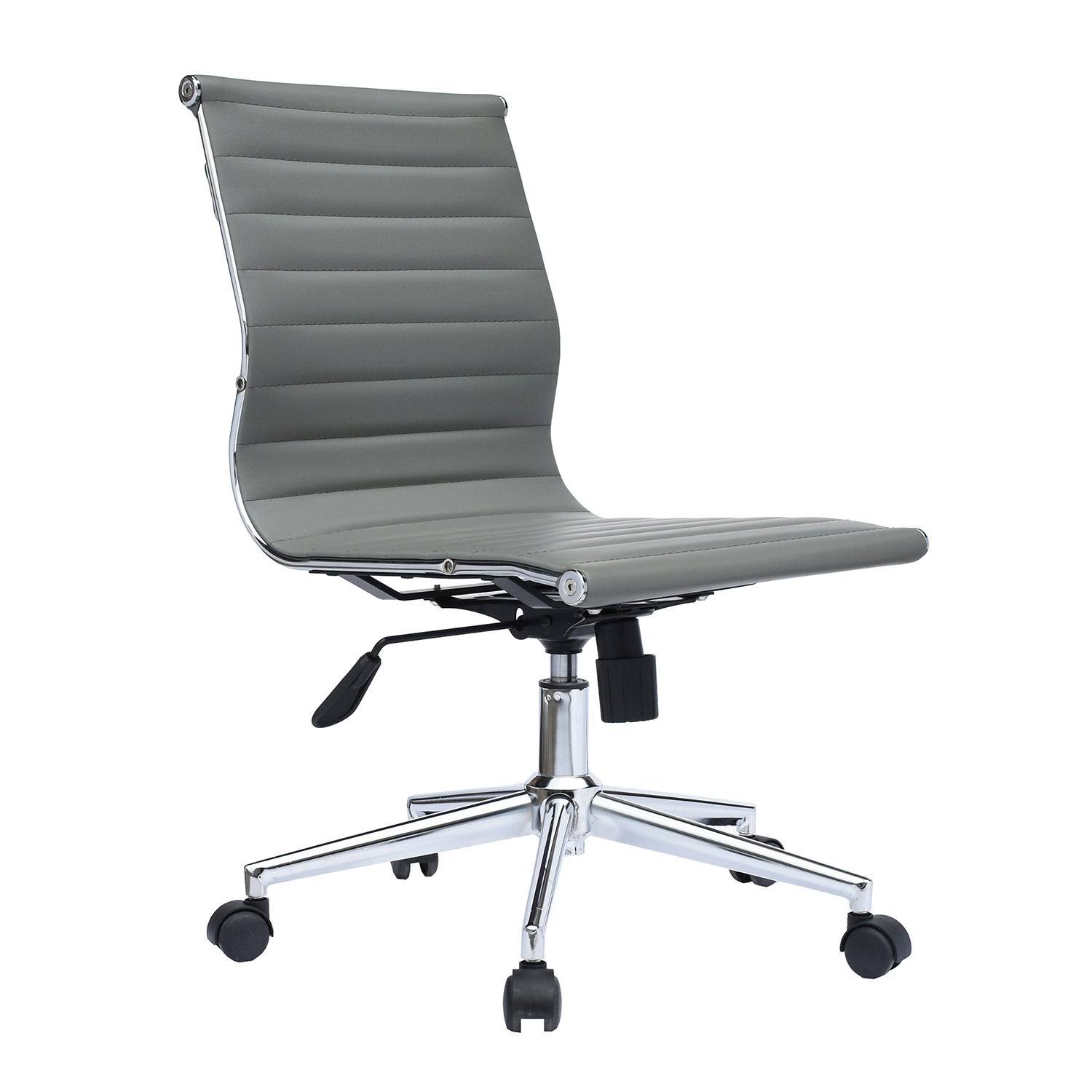 Swivel Adjustable Height Mid-Back Armless PU Leather Office Chair - Grey LA_D7UWODPS