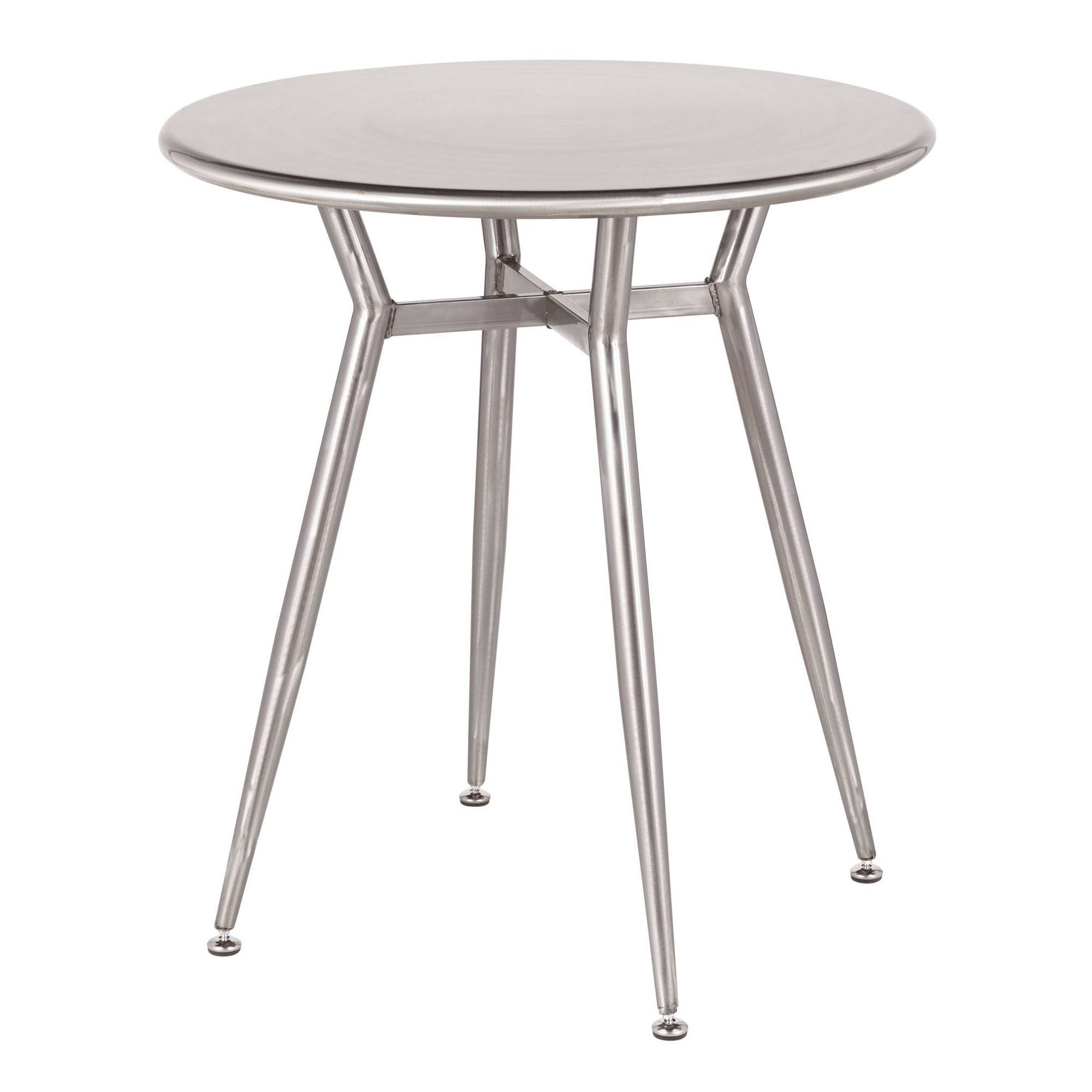 LumiSource Clara Industrial Round Dinette Table Clear Brushed Silver Metal LO_QTINOOEB