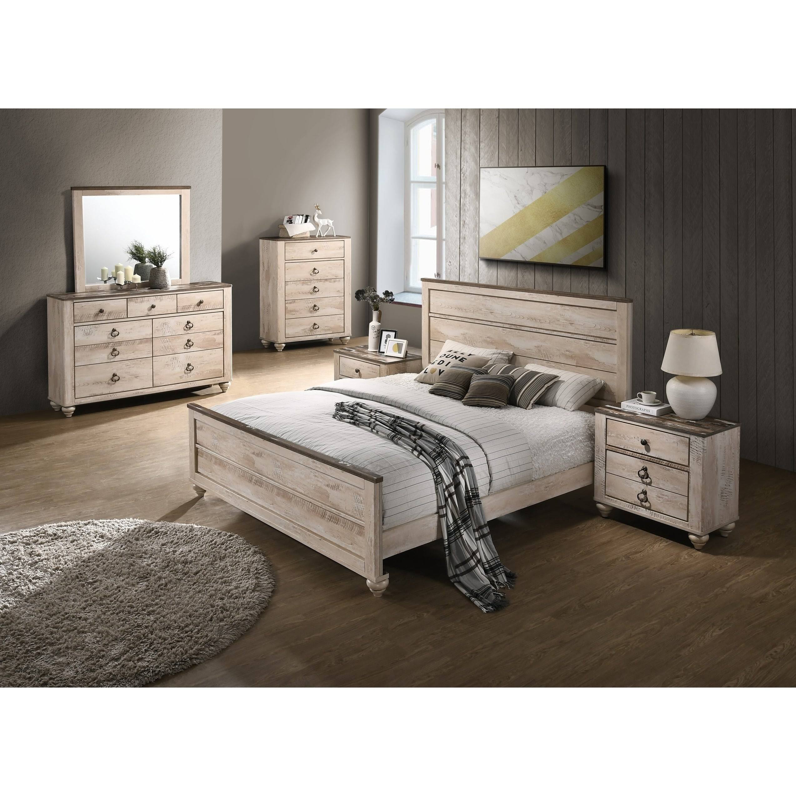 Roundhill Furniture B132K Imerland Contemporary White Wash Finish Panel Bed, King US_O5QTKYOG