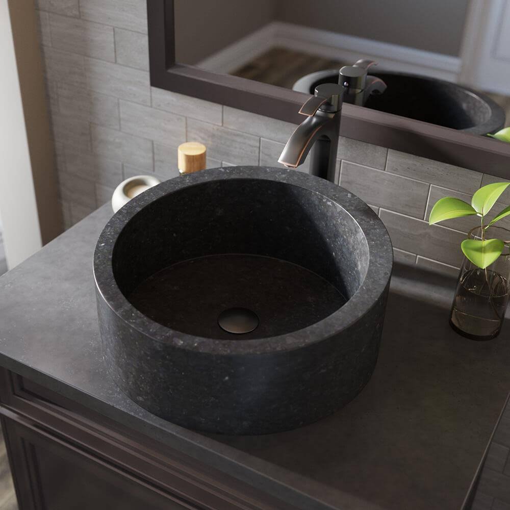Mr Direct 862 Honed Basalt Vessel Sink Ensemble with Antique Bronze Finish 726 Faucet, Pop-Up Drain, and Sink Ring KS_I12528RK