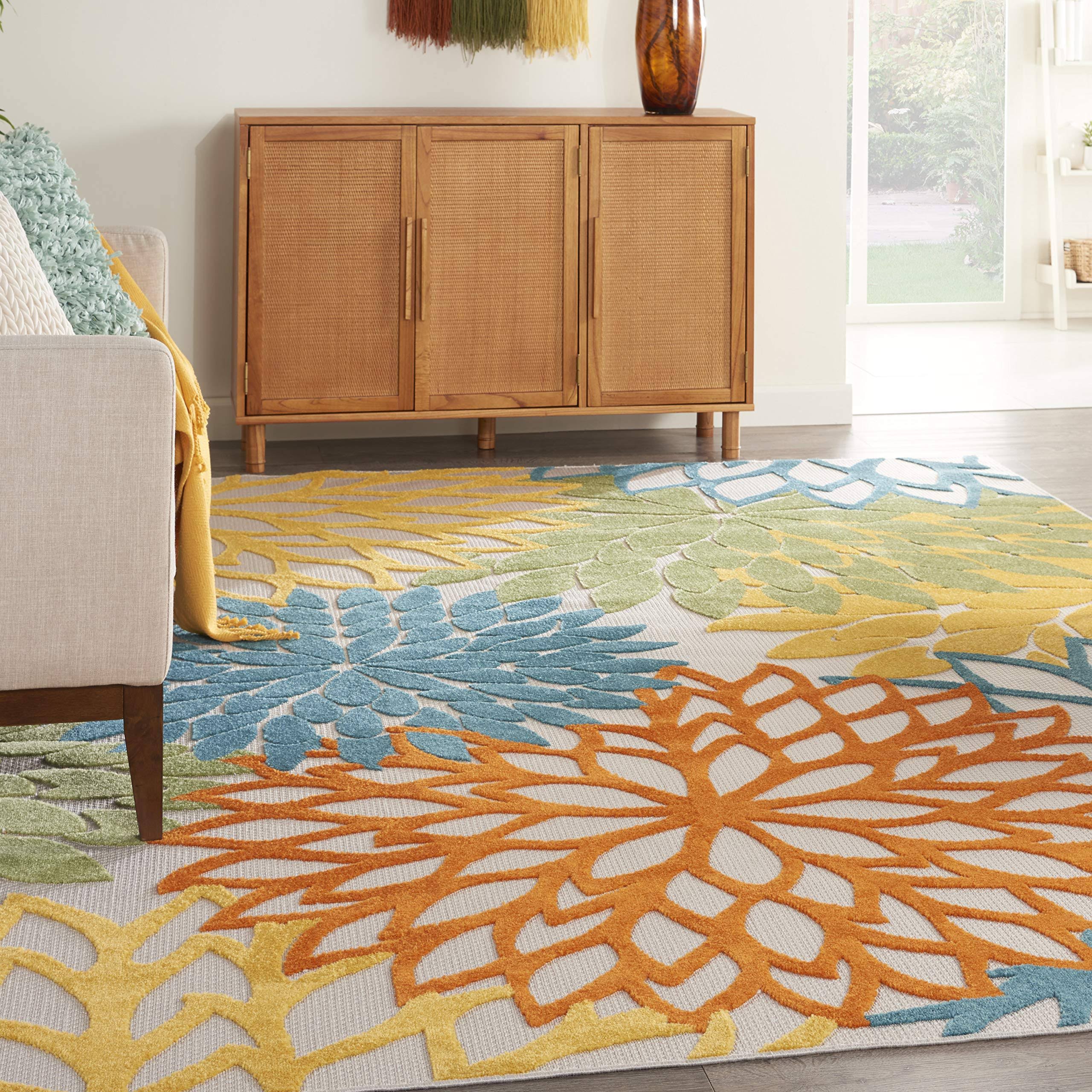 Nourison Aloha Contemporary Turquoise Multicolor 9 ft. x 12 ft. Floral Indoor/Outdoor Area Rug GS_1QCKYOTQ