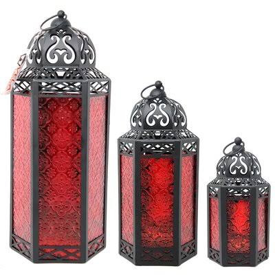 3-Piece Moroccan Tall Iron Lantern Set Bungalow Rose Color: Red Y8_XS8CPL7F