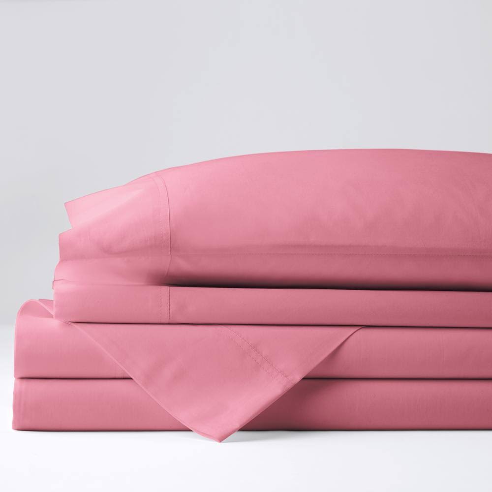 The Company Store Company Cotton 4-Piece Wild Rose Solid 300-Thread Count Cotton Percale Full Sheet Set FM_07YUOV2C