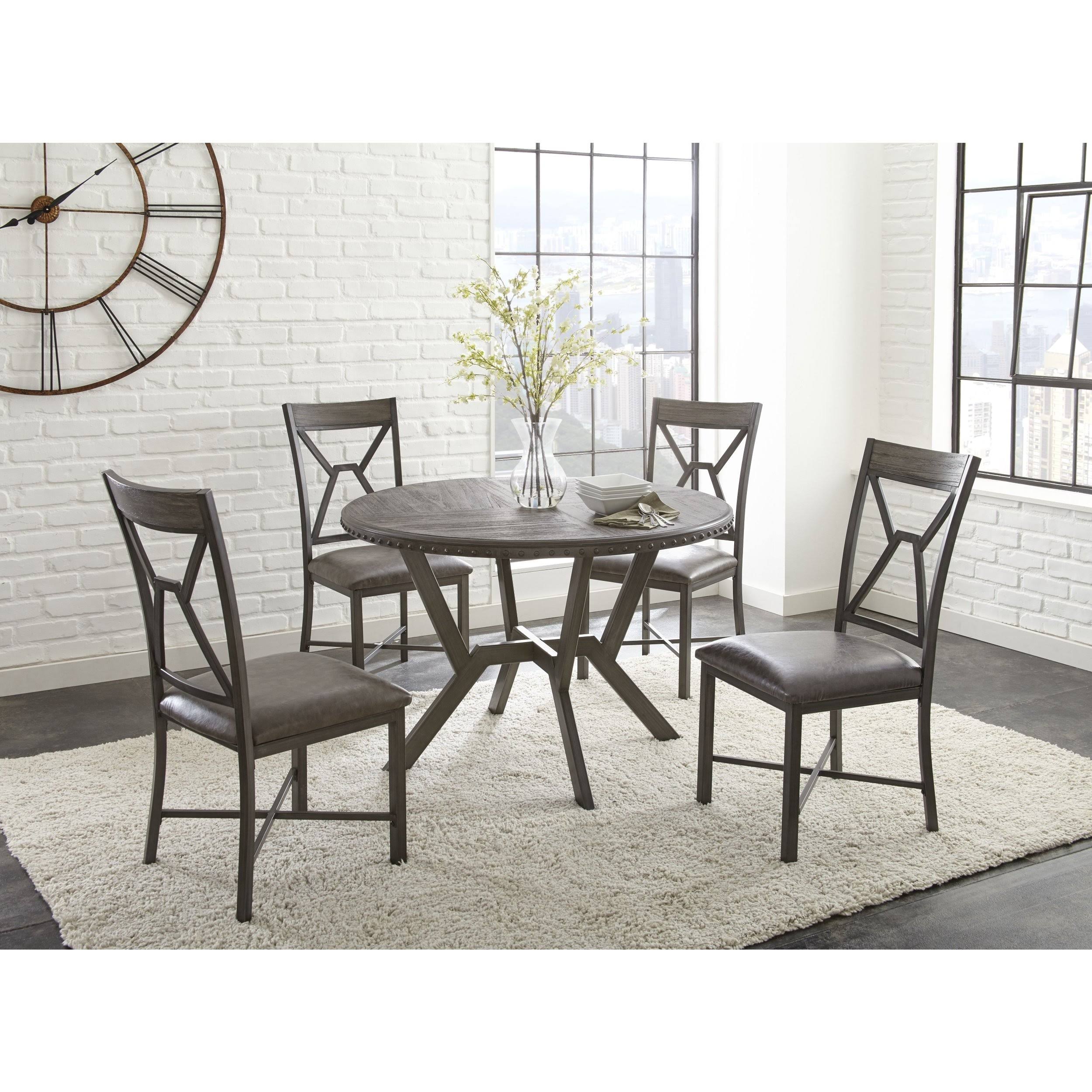 Greyson Living Asbury Grey Faux Leather and Metal 5-Piece Round Dining Set by, Gray P4_BRJSLYNT