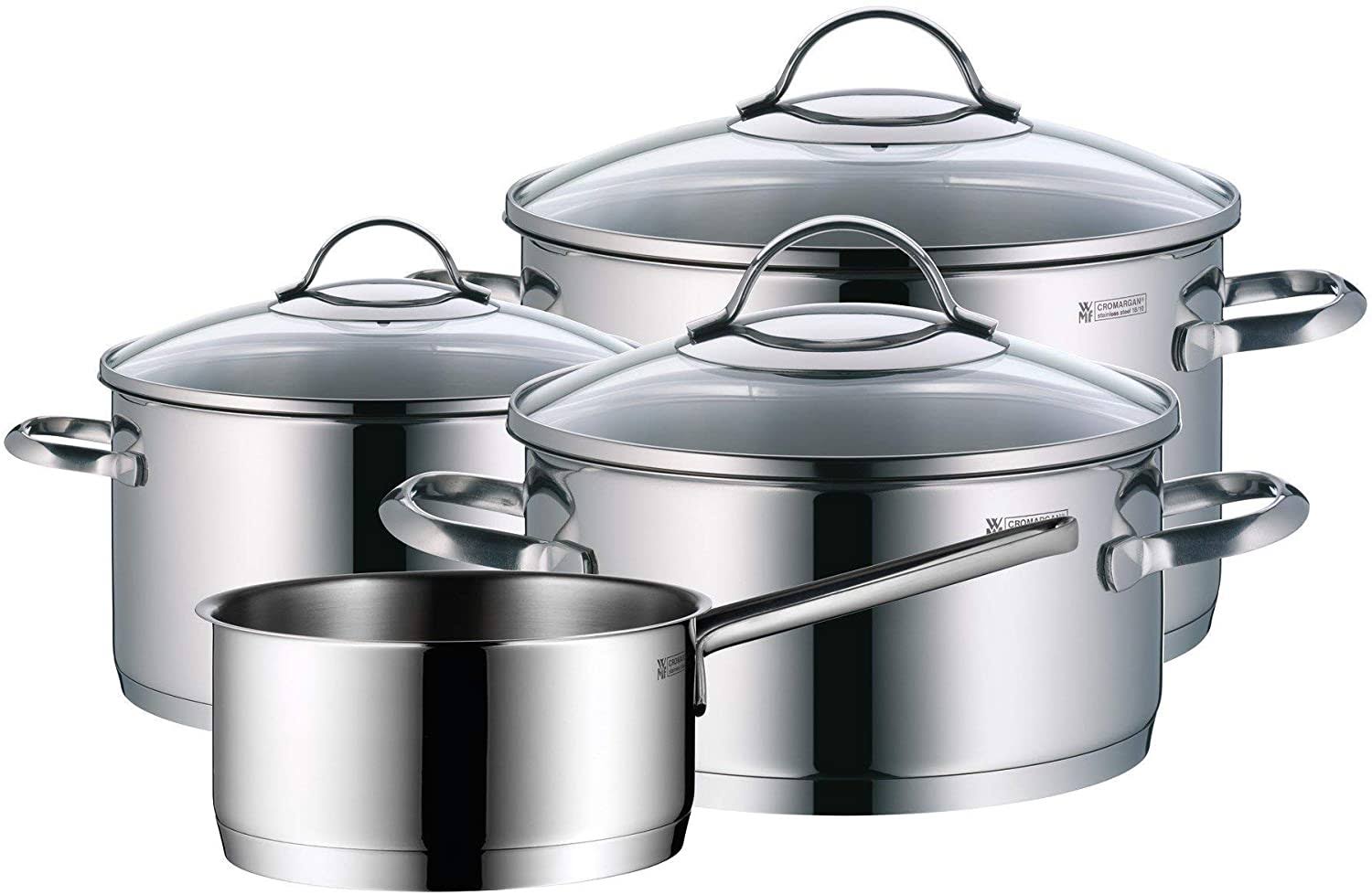 WMF Pot Set 4-Piece Provence Plus Pouring Rim Glass Lid Cromargan Stainless Steel Polished Suitable for Induction Hobs Dishwashe FJ_QZLZ5UAH