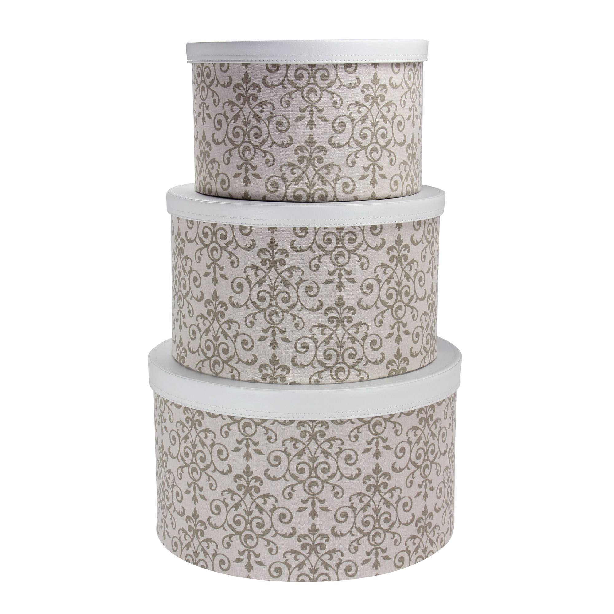 Household Essentials Hat Box Set with Faux Leather Lids - Scroll FK_XWJDSWLJ
